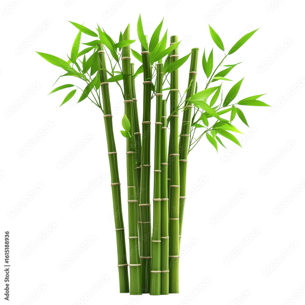 Obraz premium Lush green bamboo stalks grouped together against a plain background capturing nature's tranquility and beauty on transparent background