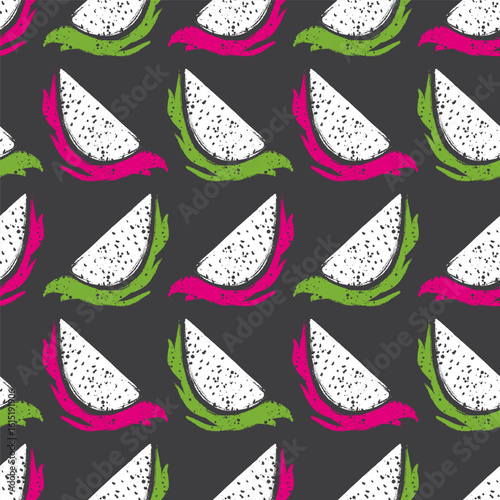 Dragon Fruit Wedges Vector Seamless Pattern
