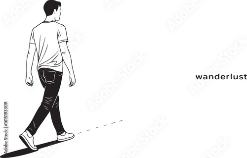 Casual Male Figure Walking Away, Hand-Drawn Outline Vector in Minimalist Style