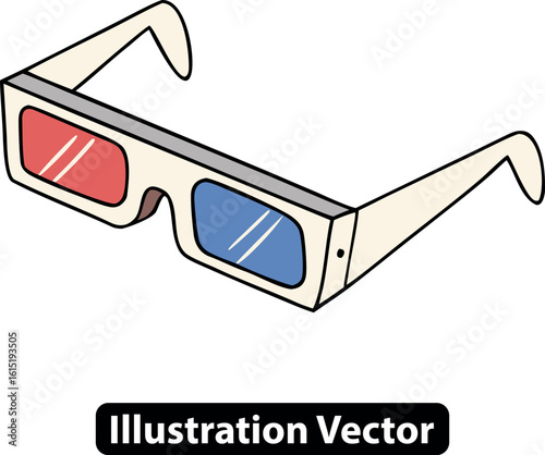 Retro anaglyph 3D glasses with red and blue lenses, isolated vector illustration