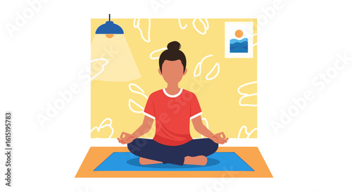 Woman meditating at home: Perfect for wellness websites, yoga studios, or mindfulness apps.