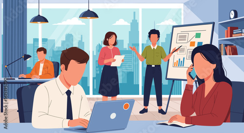 Diverse team of professionals working in a modern office, perfect for business presentations or website banners.