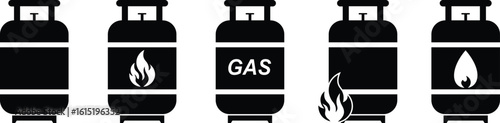 Gas cylinder icon set. Silhouette of LPG gas cylinder, tank vector symbol design isolated on transparent background. Gas propane tank icon vector illustration.
