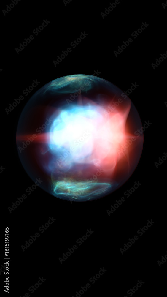 Abstract glowing sphere with swirling light patterns in blue and red hues against a black background Abstract glowing sphere with swirling light patterns in blue and red hues against a black background