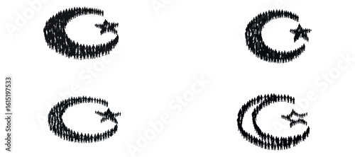 People Forming Crescent and Star Silhouette Vector – National Unity Concept


