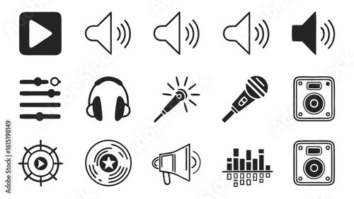 Audio and Sound Icon Set – Vector Icons for Music, Voice, and Multimedia Interfaces