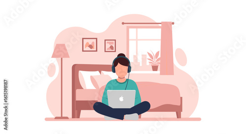 Person working on laptop from home, perfect for remote work, online education, or freelance lifestyle blogs.