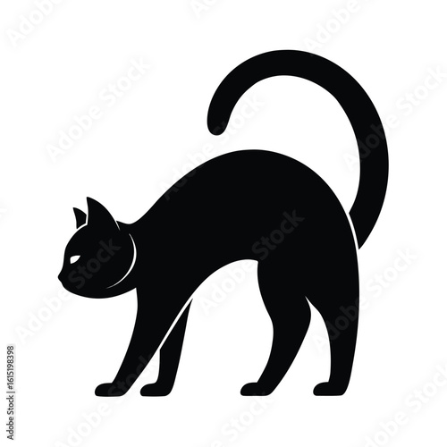 Simple Black Cat Silhouette Stretching its Back
