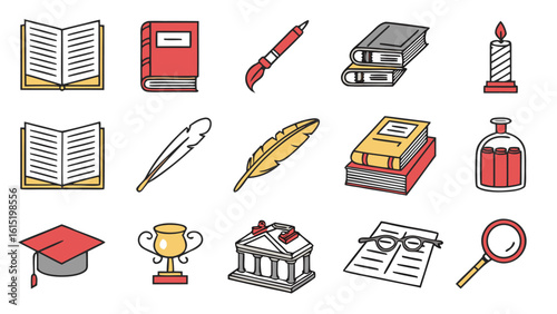 Books and Literature Icon Set – Vector Icons for Reading, Libraries, Publishing, and Writing