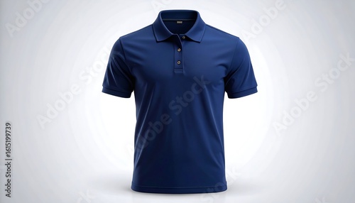 Elegant navy blue polo shirt on a gradient white background for online merchandising
