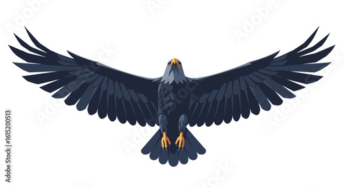 Flying Bald Eagle with Spread Wings - Front View Vector Illustration