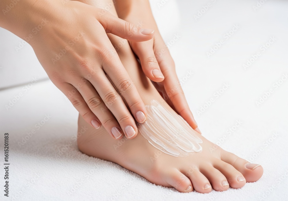 Naklejka premium Woman Applying Moisturizing Cream on Foot