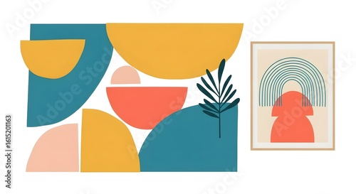 Abstract Art with Geometric Shapes and Leaf