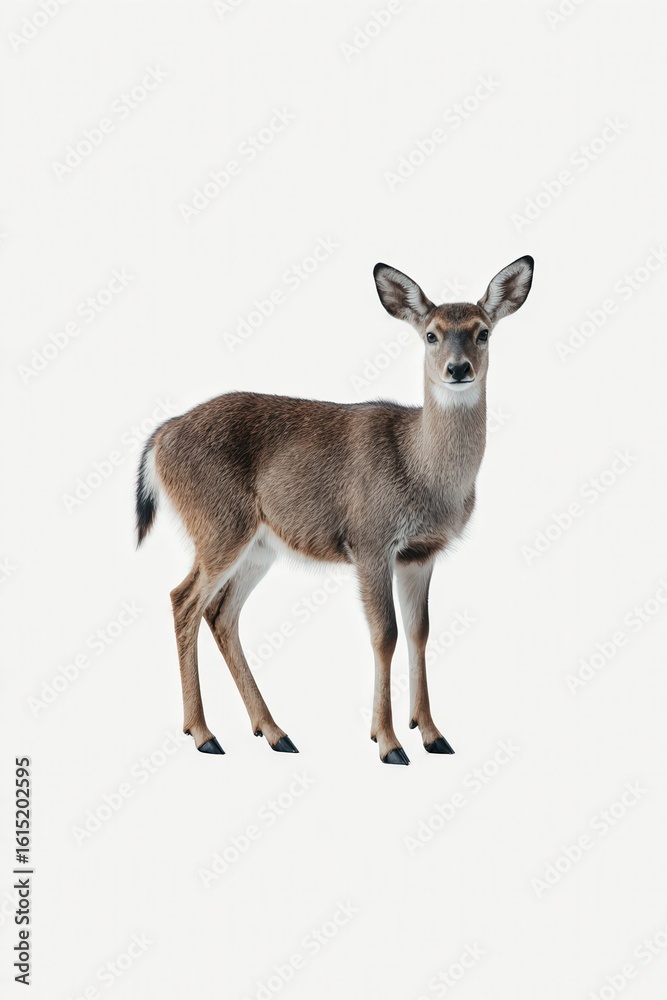 Fototapeta premium Graceful Deer Portrait: A captivating portrait of a single deer, showcasing its elegant features against a minimalist background.