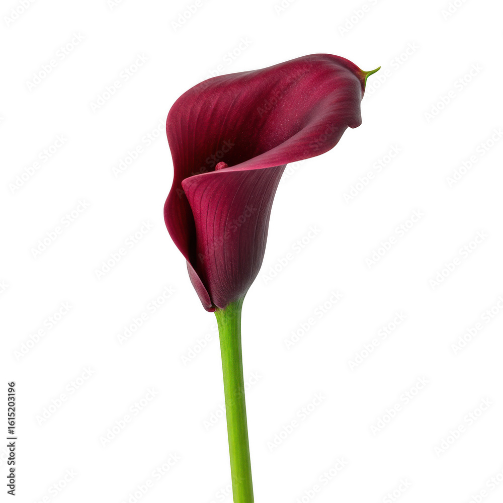 Fototapeta premium Burgundy calla lily isolated on transparent background for graphic design, web design, and presentations use cases.