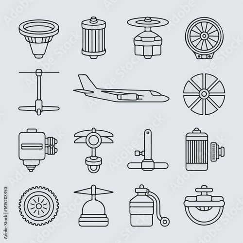 Collection of vector icons representing aircraft parts and maintenance services icon bundle pack bundle pack