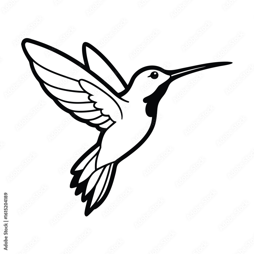 Obraz premium a black and white drawing of a hummingbird in flight 