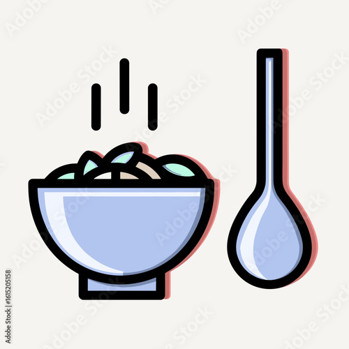 A bowl filled with green vegetables and herbs sits on the left, with black lines suggesting falling debris above it.