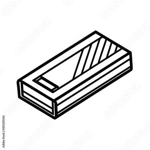 a line art drawing of a classic matchbox illustration 