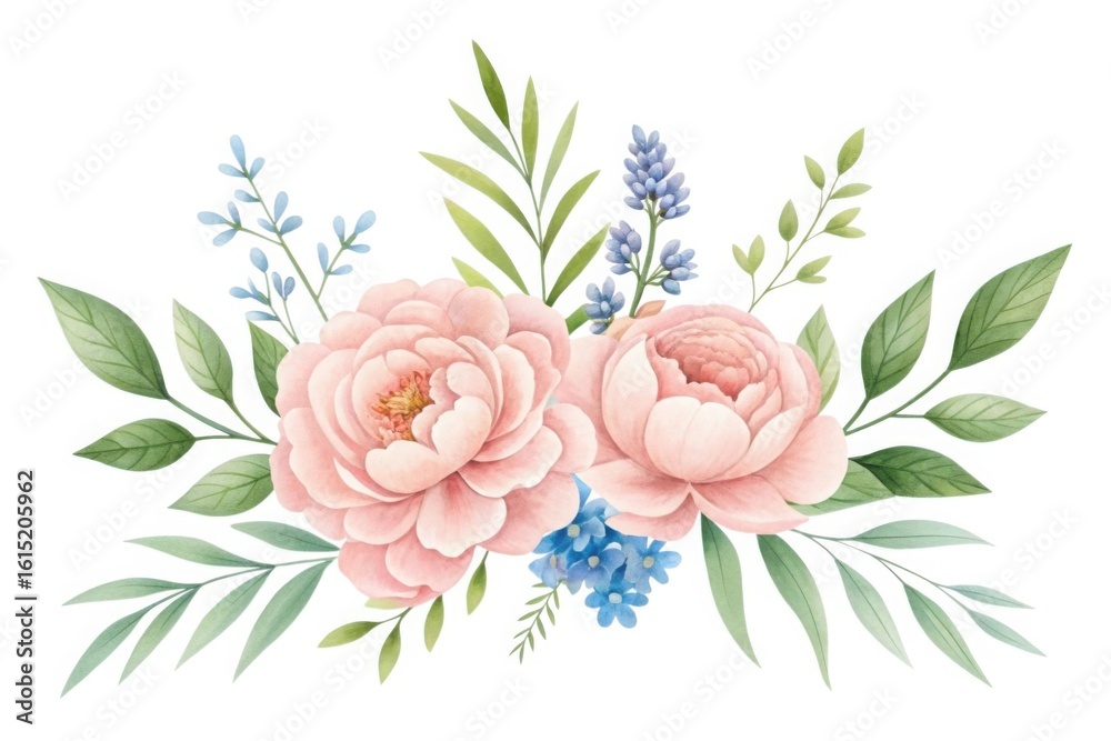 Fototapeta premium Soft pink peony and lavender floral arrangement watercolor