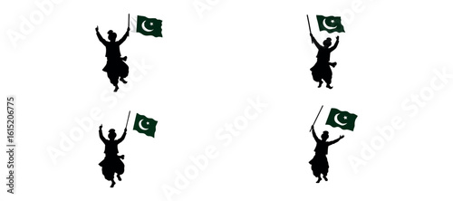 Silhouette of Bhangra Dancer Holding Pakistan Flag – Independence Day Cultural Vector


