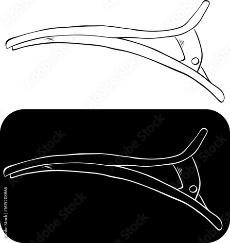 Hair clips Isolated logo. Vector graphic line ink illustration. Hairpin. Bobby pins. Hair fixation, decoration. Woman hairdressing. Contour symbol.