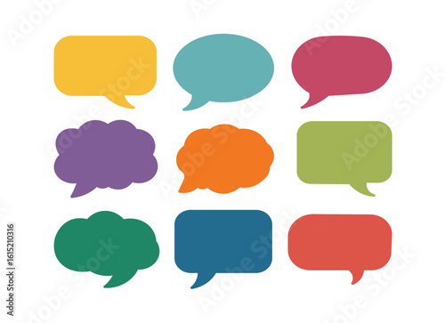 Set of colorful blank empty speech bubbles for text, chatting, message box. Vector illustration.