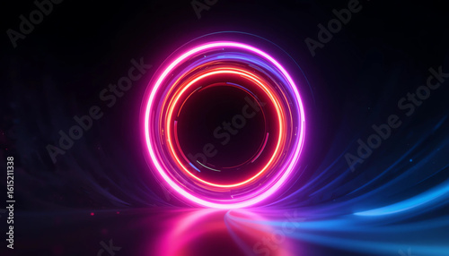 Neon gradient swirl on black background, futuristic and glowing style, cyberpunk theme
