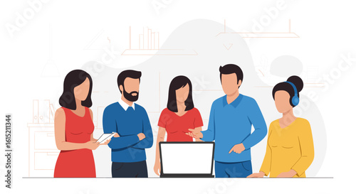 Diverse team collaborating on a project, perfect for websites or presentations about teamwork and innovation.