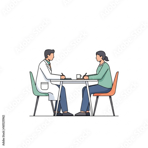 Doctor and patient consultation at desk medical appointment healthcare illustration