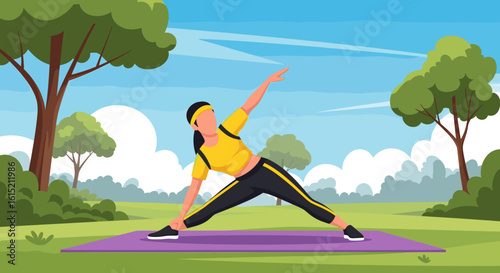 Woman doing stretching exercises in a park, perfect for fitness websites or health brochures.