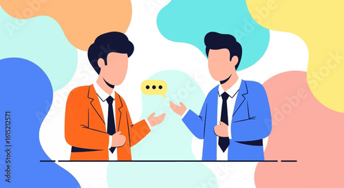 Two businessmen having a conversation, perfect for presentations on teamwork or communication.