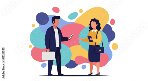 Businesspeople collaborating, ideal for presentations or website banners.