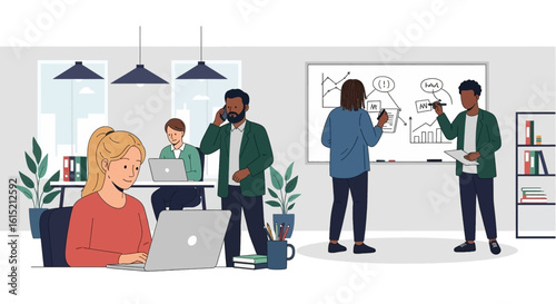Diverse team brainstorming in a modern office, ideal for website banners or presentations.