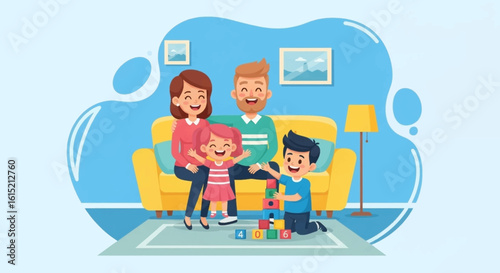 Happy family playing together at home, perfect for family blogs, websites, or brochures.