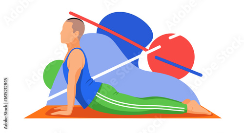 Man doing upward facing dog yoga pose, perfect for fitness websites and wellness brochures.