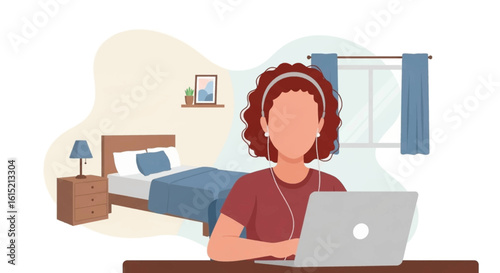 Woman working from home on laptop, perfect for remote work, online learning, or telecommuting articles.