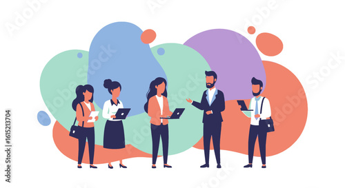 Diverse business team collaborating on project, ideal for website or presentation.