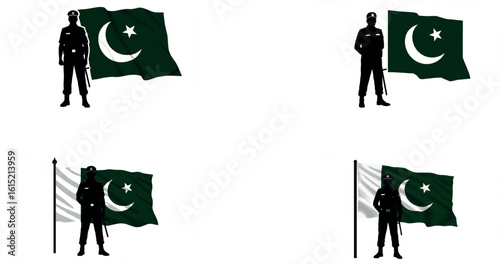 Pakistani Policeman with Waving Flag Silhouette Vector – Law Enforcement Tribute for 14 August

