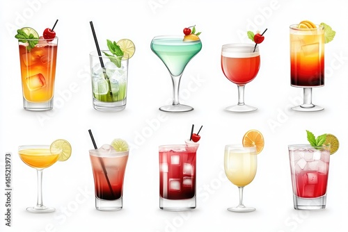 Realistic Cocktail Icons Collection with Vibrant Colors and Intricate Details