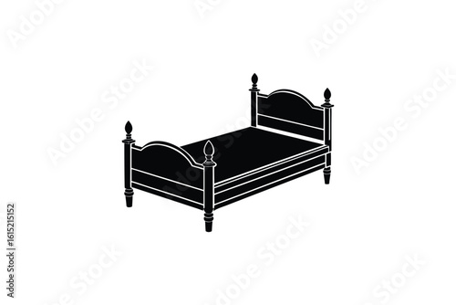 Classic Wooden Bed Silhouette Illustration Design