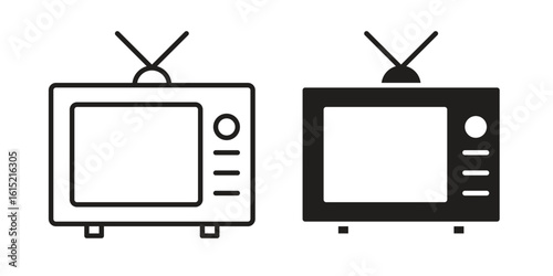 Tv retro icon vector in simple flat design, outline.