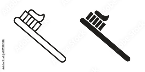 Toothbrush icon vector in simple flat design, outline.