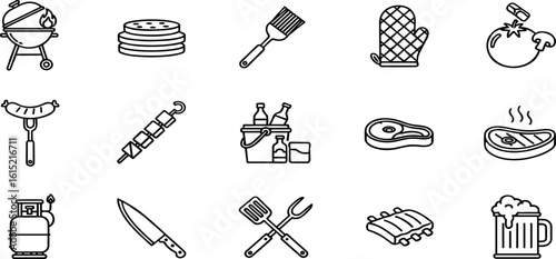 Barbecue Icons. Editable Stroke. Set of thin line icons symbol collection.