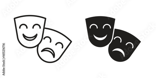 Theater masks icon vector in simple flat design, outline.