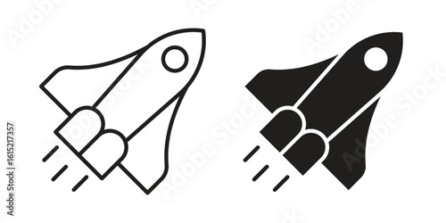 Space shuttle icon vector in simple flat design, outline.