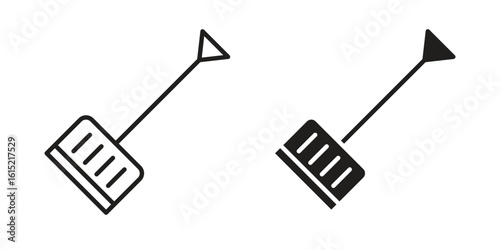 Snow shovel icon vector in simple flat design, outline.