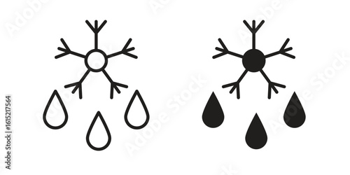 Snowflake droplets icon vector in simple flat design, outline.