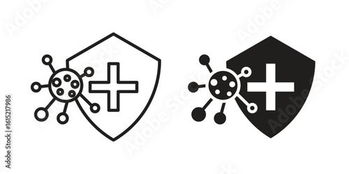 Shield virus icon vector in simple flat design, outline.