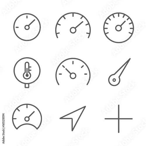Industrial Gauge Icons. Outline style icons of Industrial Gauge Hands: pressure gauge pointer, tachometer needle, speedometer hand